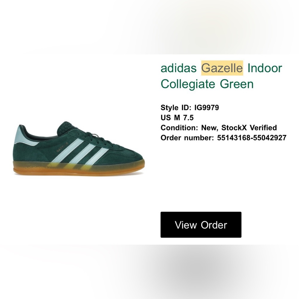 Barely Worn Adidas Gazelle Collegiate Green and White Women’s Sneakers - Picture 4 of 5